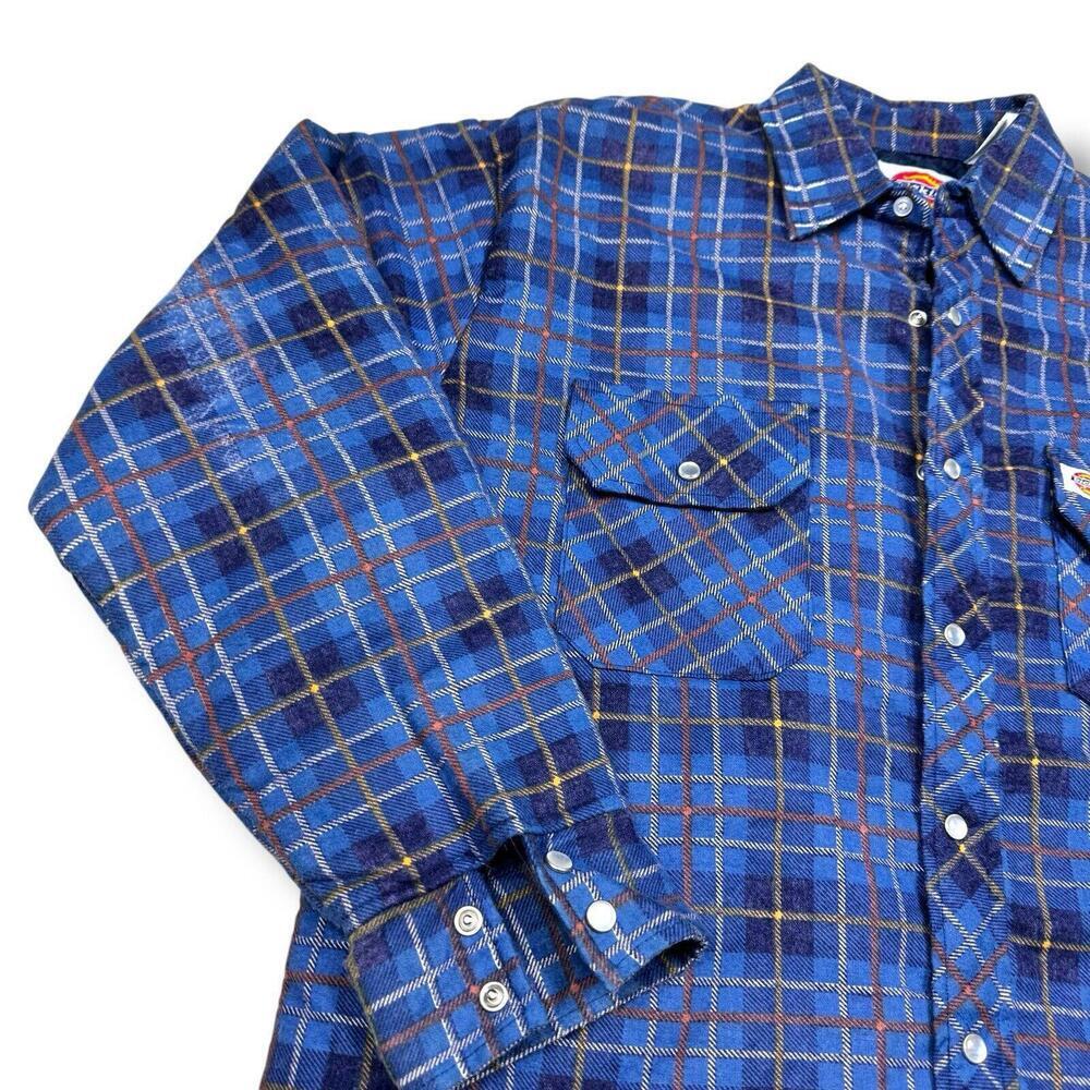 Vintage Dickies 90s Men’s Quilted Flannel Shirt Jacket Blue Plaid Size Medium - Picture 9 of 11